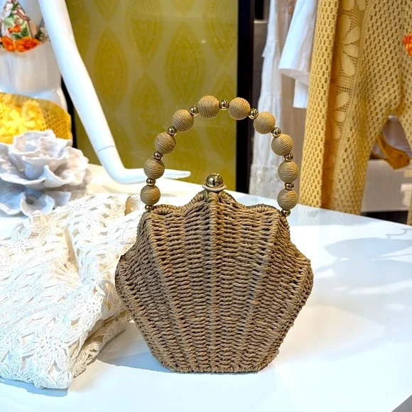 🐚 VICTORIA’S SECRET WOVEN SHAPED RAFFIA SHELL BAG 🐚 crossbody bag removal chain - Picture 7 of 15